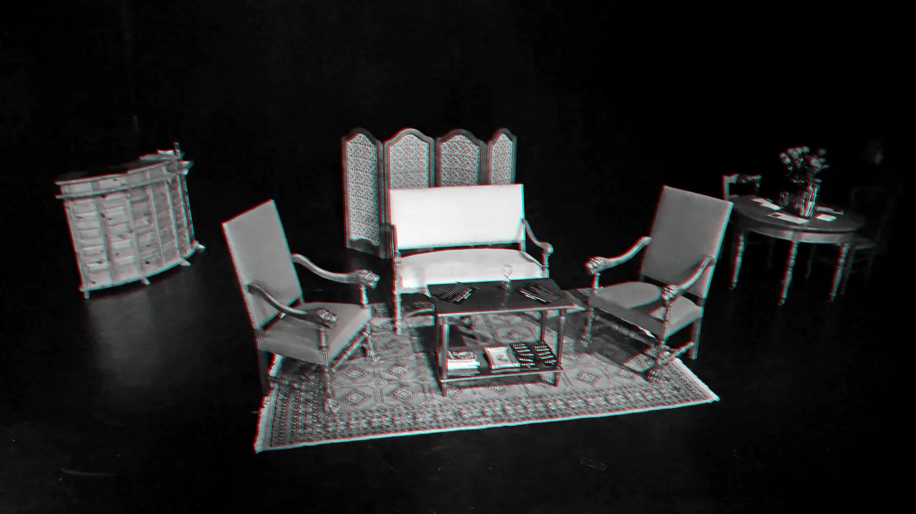 The living room set before the audience arrives