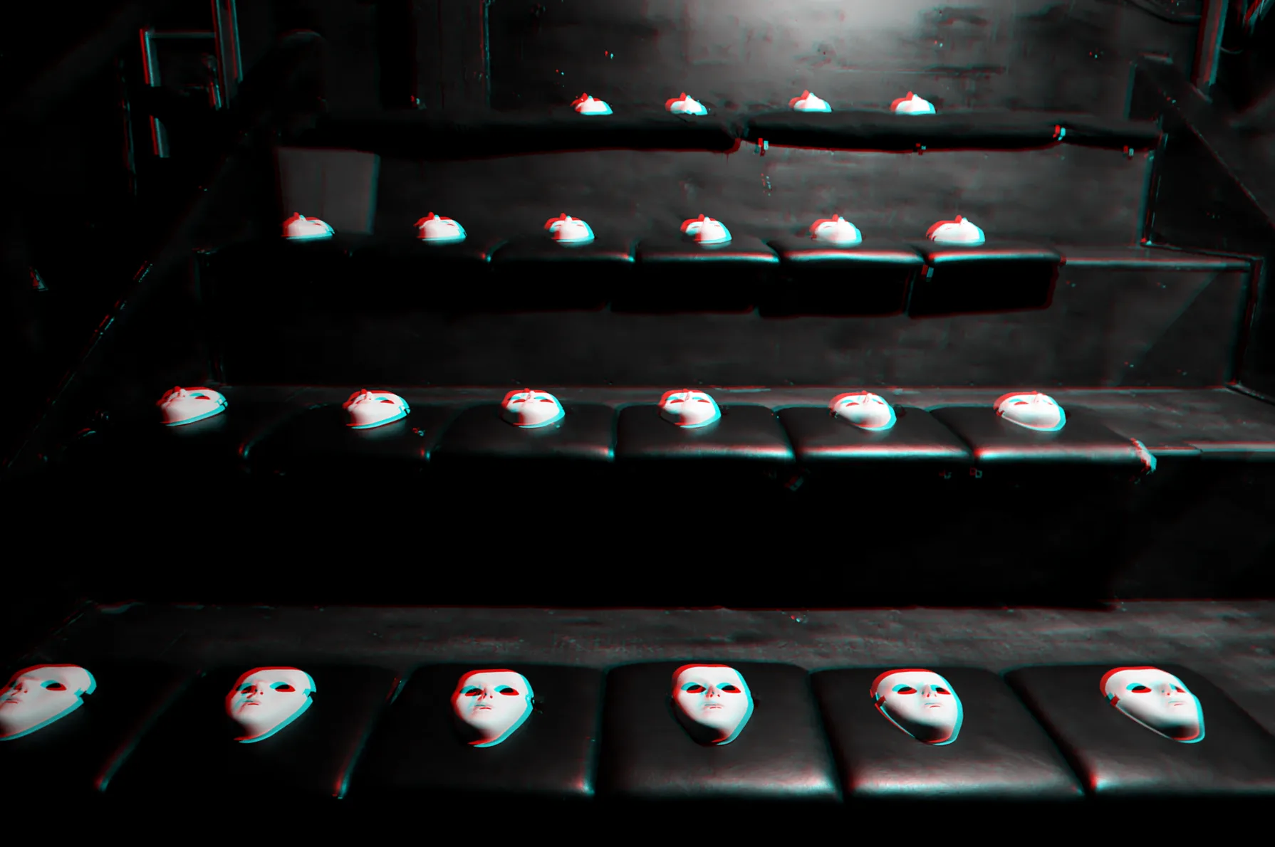 White masks laid out on the steps