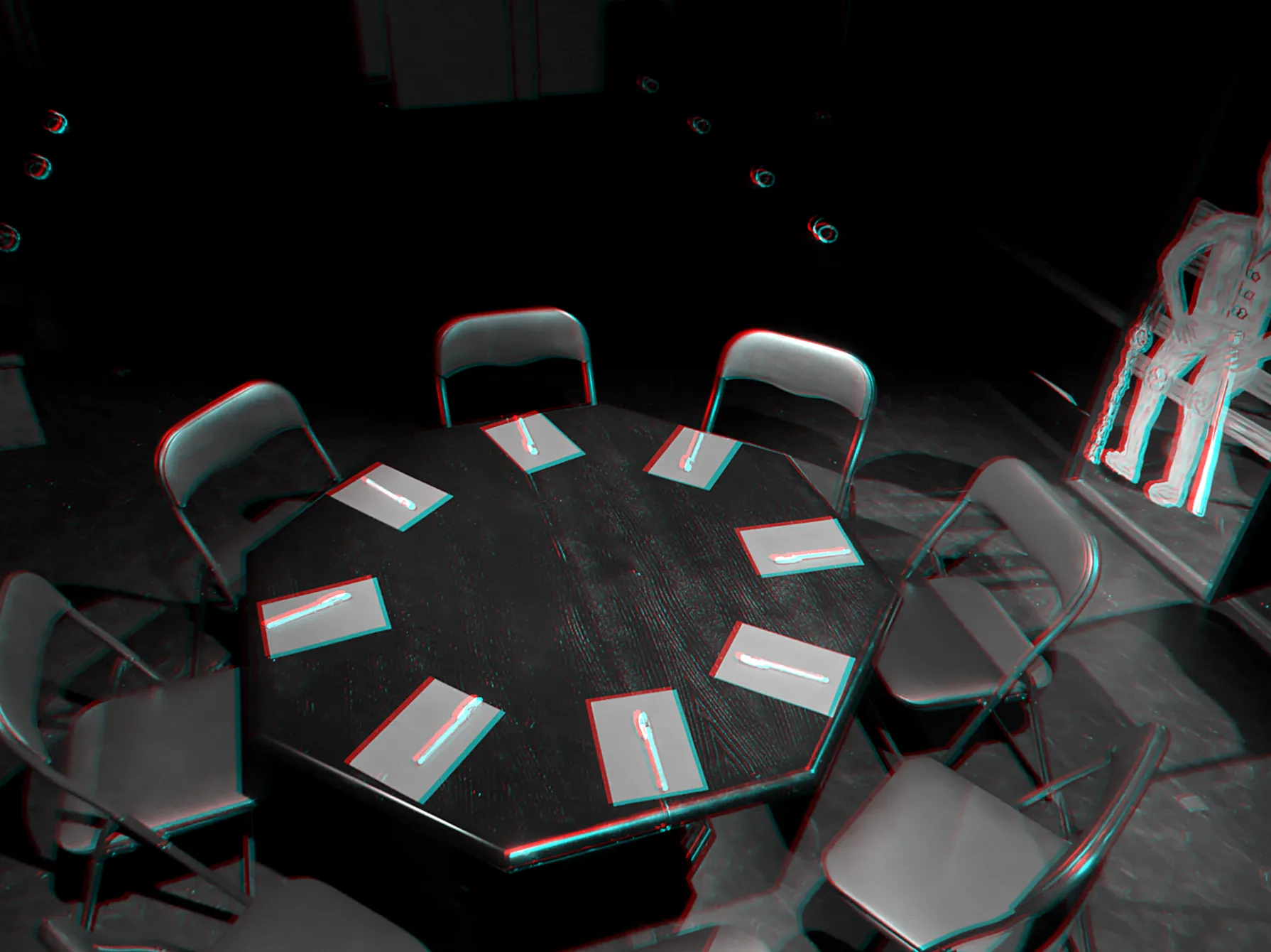 The octagonal table before the players arrive